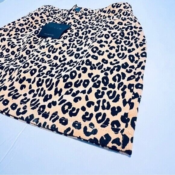 Le Lis Leopard Print Corduroy Mini Skirt Size Small Tan Statement Classic NEW - Picture 12 of 15